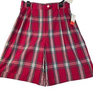 1980s David Brooks Plaid Bermuda Shorts Size 8 Red Cotton Vintage Deadstock